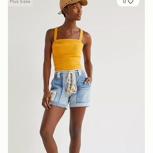 Anthropologie Yellow Smocked Tie-Back Top